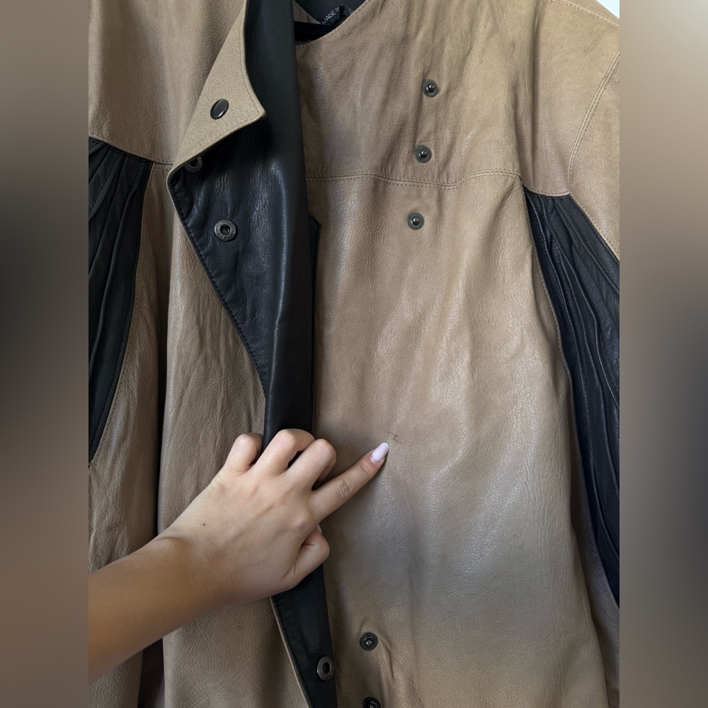 Mango Vintage Two Tone Leather Bomber Jacket - Size 6 - Picture 10 of 15
